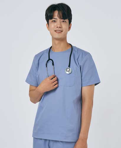 S201M-3 남성 쿨스판 크루넥 베이직 스크럽 인디고