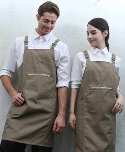 SQ-775 베이지 지퍼포켓 스티치 앞치마