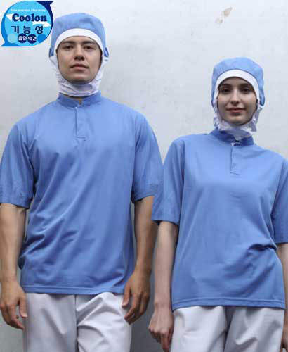 SW-279 진하늘 차이나카라 기능성 반팔ㅡ(남녀공용 위생티) ★빅사이즈 있음