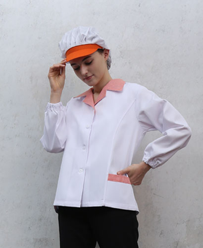 SHA-641 30수 주황 체크카라 위생복 ㅡ(얇은원단)