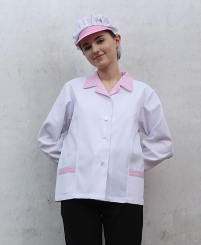 SHA-35 20수 핑크체크 카라위생복