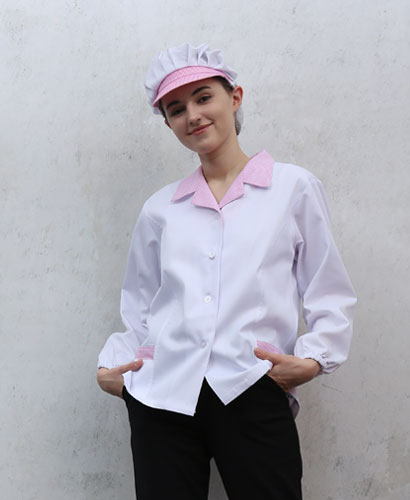 SHA-35 20수 핑크체크 카라위생복