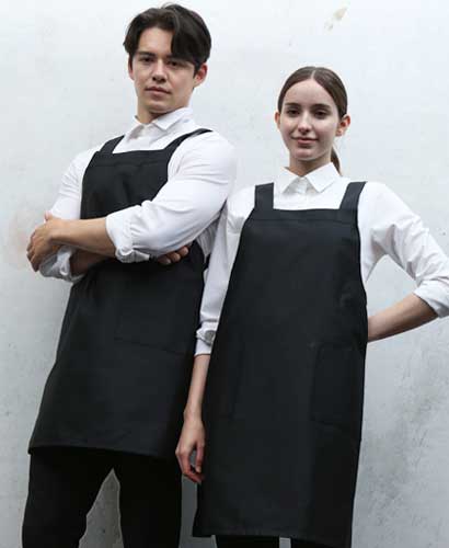 SAP-46 검정 넉넉한 단색앞치마ㅡㅡㅡㅡㅡ면혼방/폴리 선택