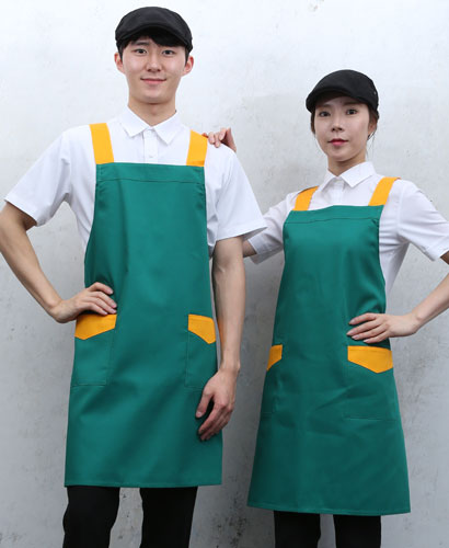 SAP-743 초록 노랑띠 포인트 앞치마  ㅡㅡㅡㅡ ◐면혼방◑