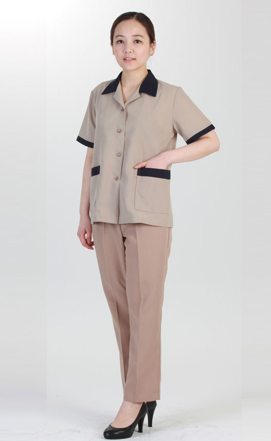 SCL-44 베이지 배색 유니폼 반팔