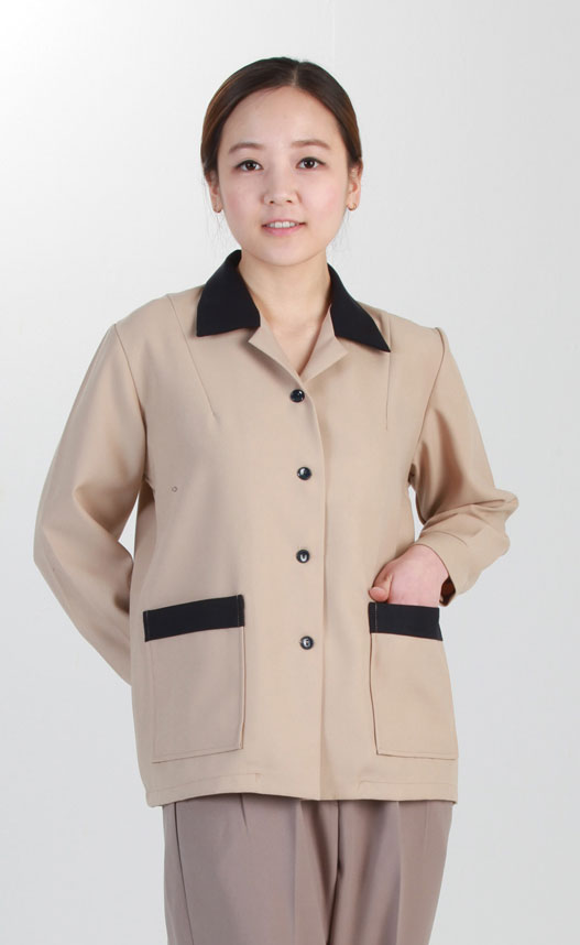 SCL-44 베이지 배색 유니폼 반팔