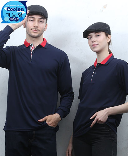 ST2-49 곤색 기능성 애리배색 체크ㅡㅡ (주머니 없음)