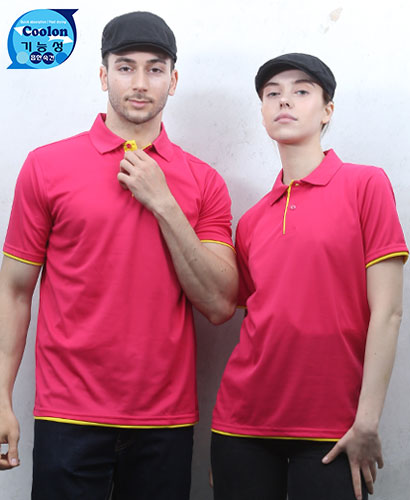 DT-162 핑크 쿨론 이중 카라 반팔 티ㅡㅡ(주머니 없음)