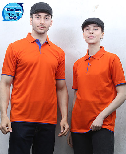 DT-162 오렌지 쿨론 이중 카라 반팔 티ㅡㅡ(주머니 없음)