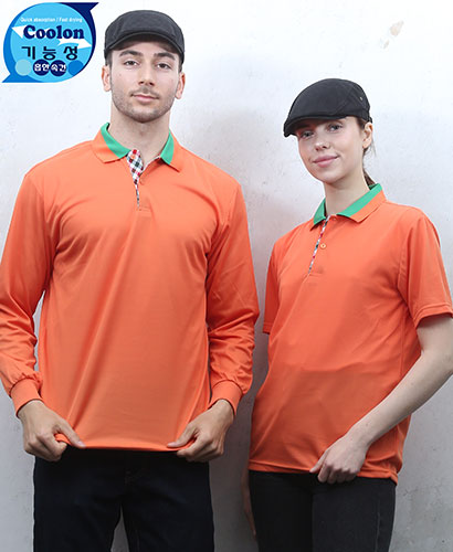 ST2-49 오렌지 기능성 애리배색 체크ㅡㅡ(주머니 없음 코발트/오렌지)