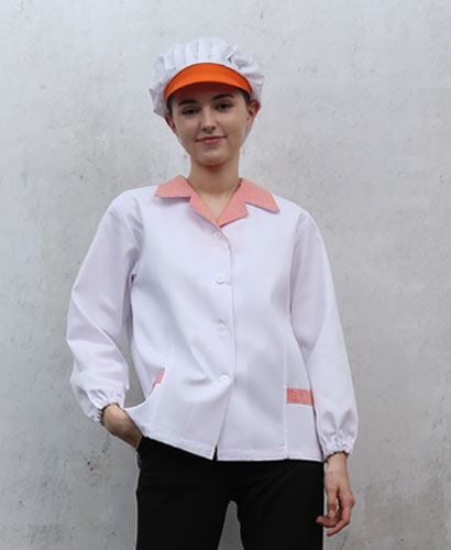 SHA-641-1 20수 주황 체크카라 위생복