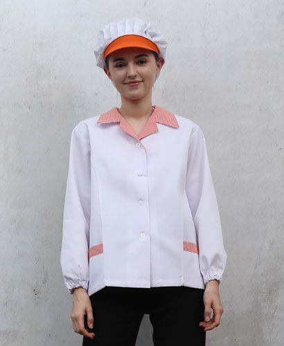 SHA-641-1 20수 주황 체크카라 위생복