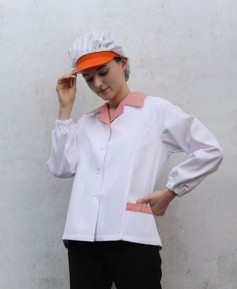 SHA-641-1 20수 주황 체크카라 위생복