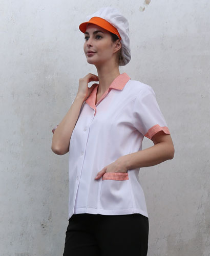 SHA-65 주황 체크카라  반팔