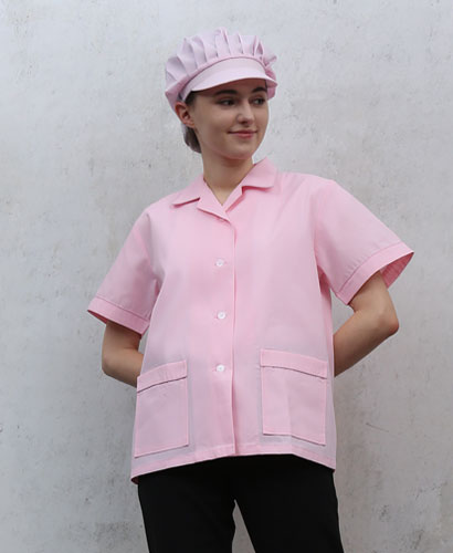 SHA-68 분홍 체크 파이핑포인트 반팔