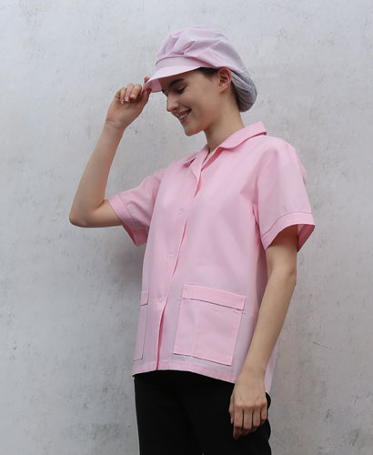 SHA-68 분홍 체크 파이핑포인트 반팔