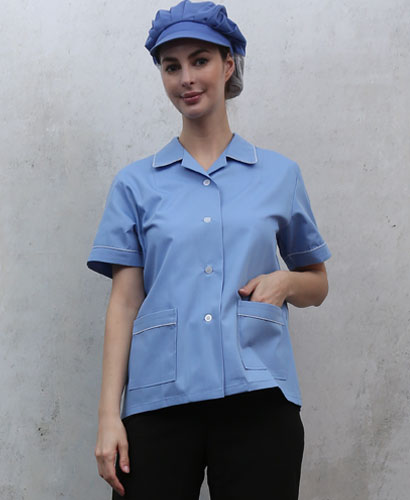 SHA-69 하늘 체크 파이핑포인트 반팔