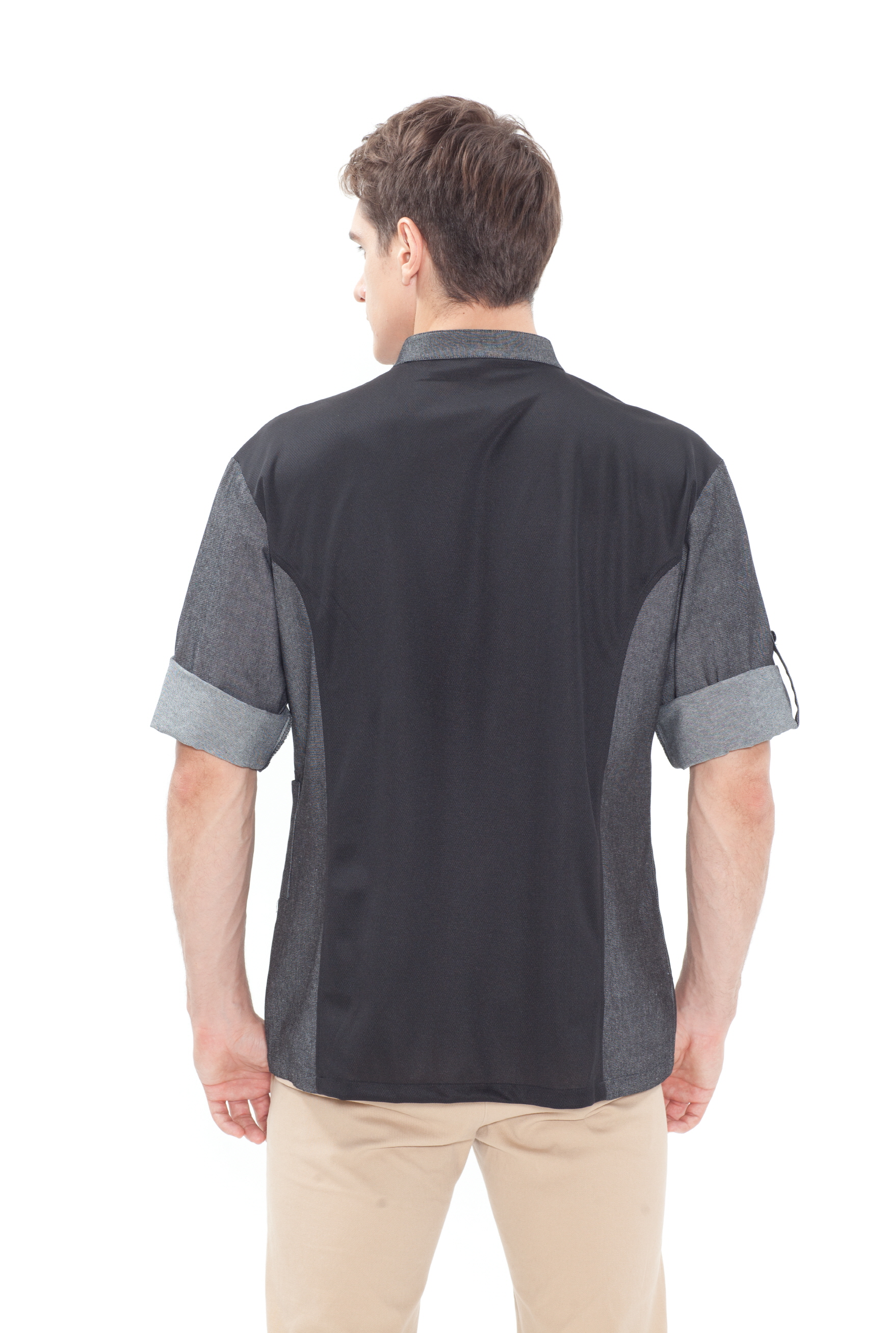 SKO-129 회색 데님 이중소매 스넵버튼