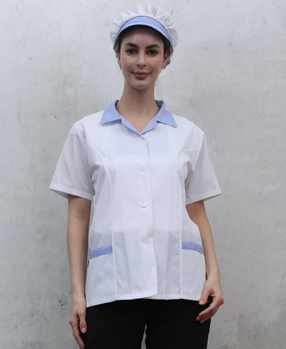 SHA-118 반팔 소라체크 쿨스판 위생복