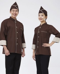 SCO-025 베이지 배색 갈색 조리복 (칠부,긴팔 겸용)