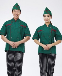 SCO-60 적색 띠 진녹색 반팔 조리복