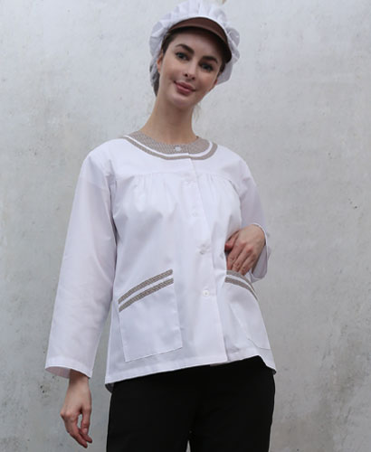 SHA-45-1 체크라운드 위생복 ((갈색체크))